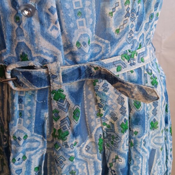 sz 10 Vintage 1960's Sheer Berkshire Geometric Print House Dress w/Belt B-Tween - Picture 6 of 15